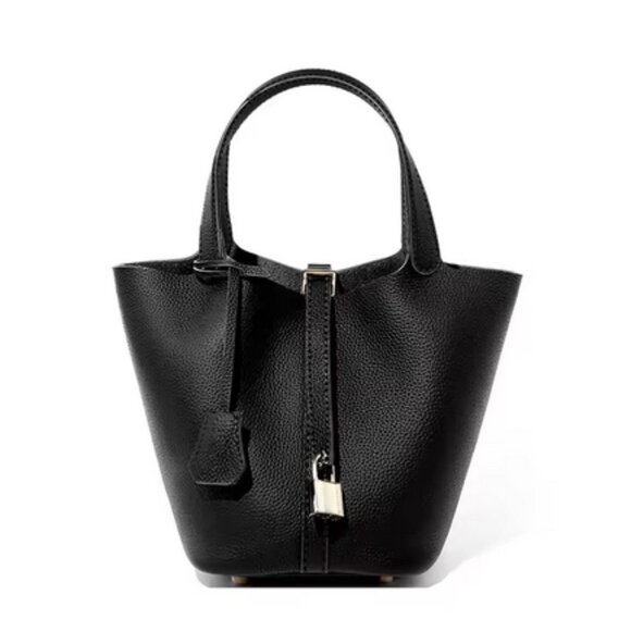 Elegant Genuine Leather Bucket Bag with Lock — 5 Colors Available - Picture 1 of 16